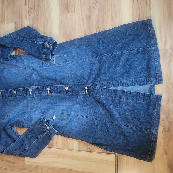 Vintage Y2K Denim Duster Jean Long Coat S - Picture 6 of 14